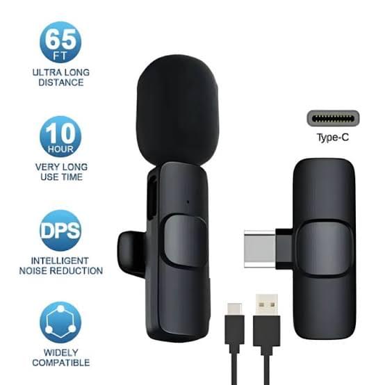 K9 Dual Wireless Microphone Plug and Play Type-C Lavalier Mic